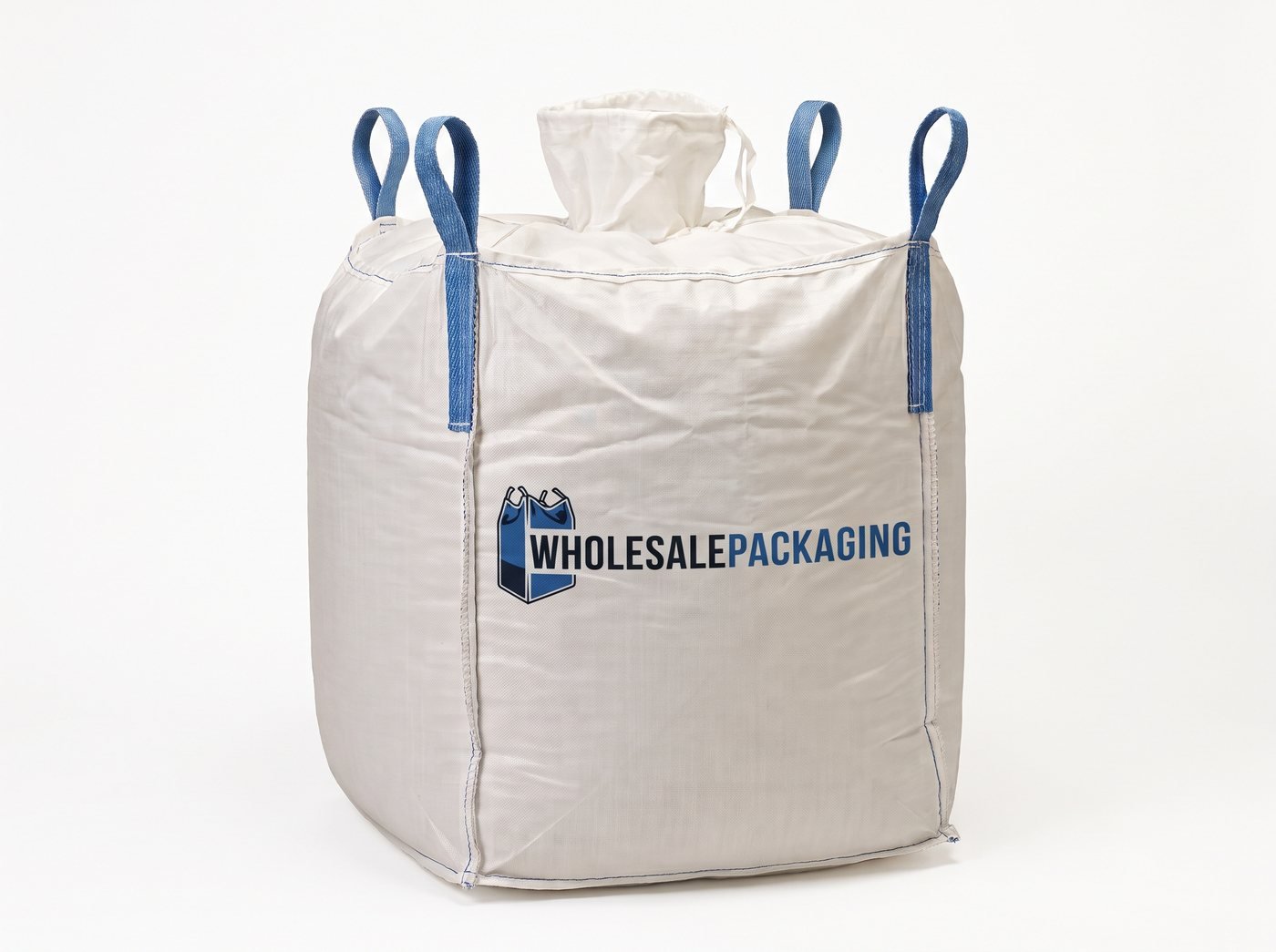 Wholesale Packaging branded FIBC bulk bag with blue corner lifting loops and spout top
